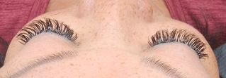 Detailed photo showing a brown eye with long eyelashes and eyebrow.