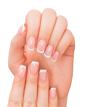 Close-up of a stylish, manicured hand with unique nail art, gracefully placed on pastel fabric. Perfect for style and beauty themes.