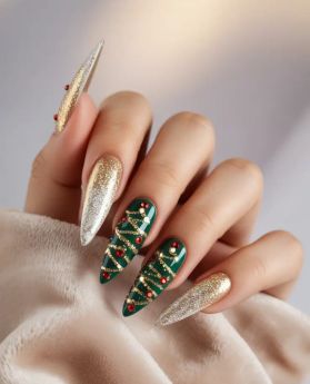 Close-up of a stylish, manicured hand with unique nail art, gracefully placed on pastel fabric. Perfect for style and beauty themes.